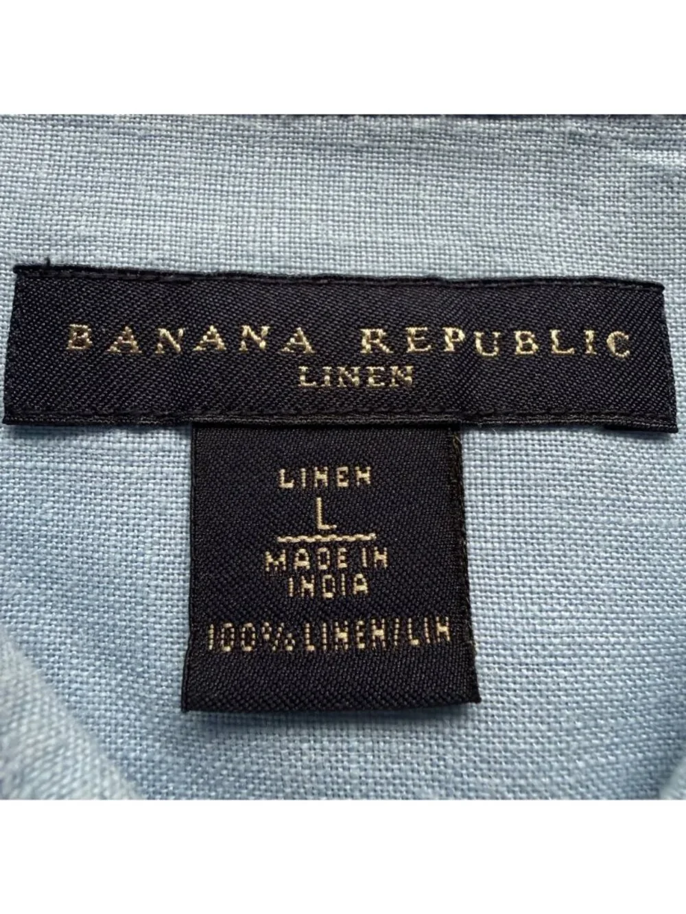 Vintage Banana Republic Size L Blue Linen Button-Down Short Sleeve Shirt Top